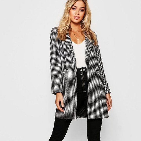 Boohoo Jackets & Blazers - Petite Dogtooth Check Oversized Wool Look Coat